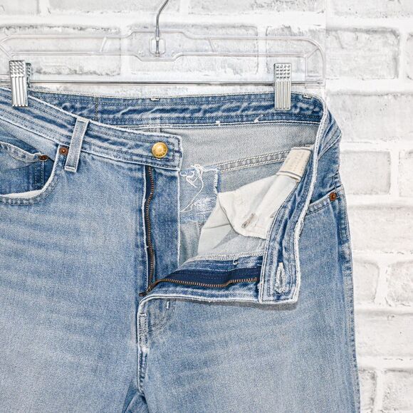 B SIDES Women's High Rise Raw crop wide leg Denim Jeans Distressed wash sz 28 - Picture 2 of 13